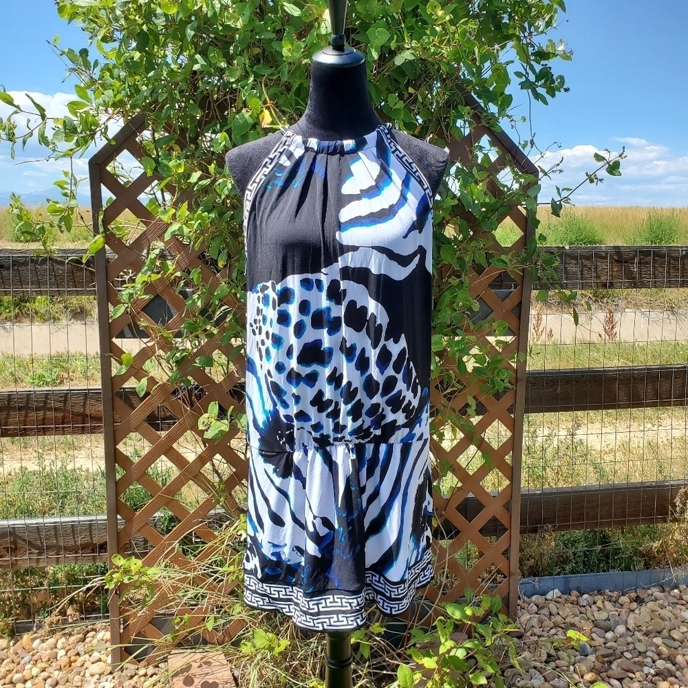 White House Black Market Graphic Animal Print Mini Dress Tunic Top Size XL NWOT - Picture 9 of 16